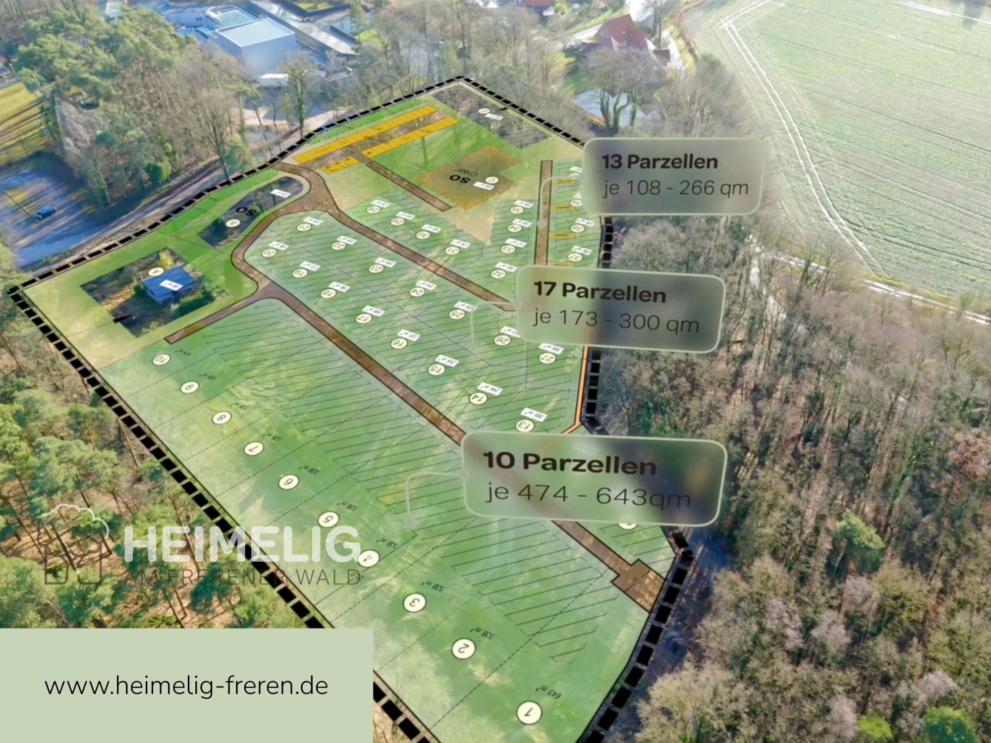 Luftbild Planungsübersicht von 40 Baugrundstücken in Haren (Ems) mit Grundstücksgrößen