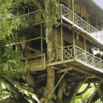 Mehrstöckiges Baumhaus mit mehreren Terrassen und Balkonen im Treehouse Village Eco Resort