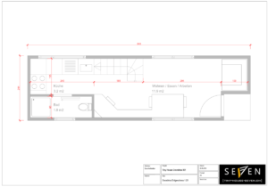 Grundriss eines Tiny Houses von Tiny House Seven mit Küche, Bad und Wohnbereich